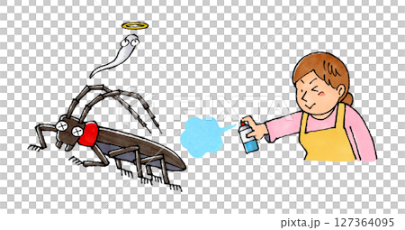 一位家庭主婦正在使用殺蟲劑消滅紅頸長角甲蟲 127364095