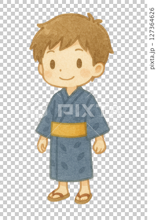 【夏】紺色の浴衣の男の子のイラスト/タイプ2 127364626