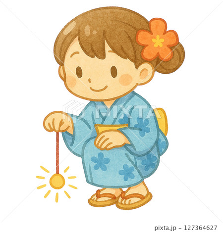 【夏】線香花火をしている浴衣の女の子のイラスト 127364627