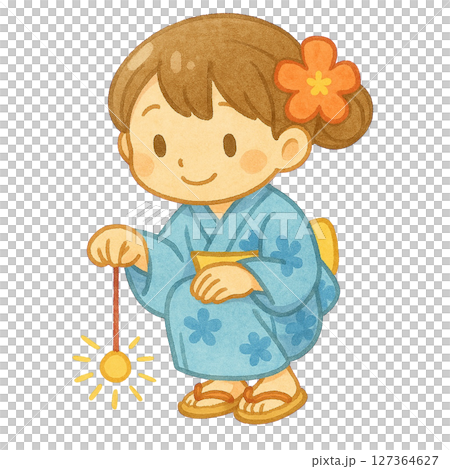 【夏】線香花火をしている浴衣の女の子のイラスト 127364627