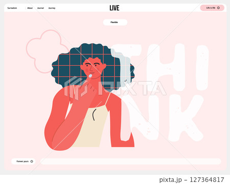 Thinking people, modern flat vector concept illustration- woman standing thoughtfully, looking sideways, bubble near head Metaphor for reflection, analysis, introspection, contemplation, deep thought Thinking people, modern flat vector concept illustration- woman standing thoughtfully, looking sideways, bubble near head Metaphor for reflection, analysis, introspection, contemplation, deep thought 127364817