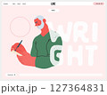 Writing people, modern flat vector concept illustration- standing man thoughtfully writing on notebook, bubble near head Metaphor for reflection, personal insight, contemplation, creative expression 127364831