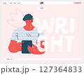 Writing people, modern flat vector concept illustration- standing man thoughtfully writing on tablet, bubble near head Metaphor for reflection, personal insight, contemplation, creative expression 127364833