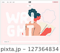 Writing people, modern flat vector concept illustration- sitting woman thoughtfully writing on notebook, bubble near head Metaphor for reflection, personal insight, contemplation, creative expression 127364834