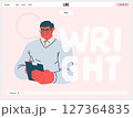 Writing people, modern flat vector concept illustration- standing man thoughtfully writing on clipboard, bubble near head Metaphor for reflection, personal insight, contemplation, creative expression 127364835