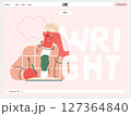 Writing people, modern flat vector concept illustration- sitting man thoughtfully writing on notebook, bubble near head Metaphor for reflection, personal insight, contemplation, creative expression 127364840