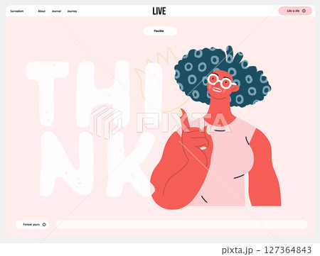 Thinking people, modern flat vector concept illustration- woman standing thoughtfully, looking upwards, bubble near head Metaphor for reflection, analysis, introspection, contemplation, deep thought Thinking people, modern flat vector concept illustration- woman standing thoughtfully, looking upwards, bubble near head Metaphor for reflection, analysis, introspection, contemplation, deep thought 127364843