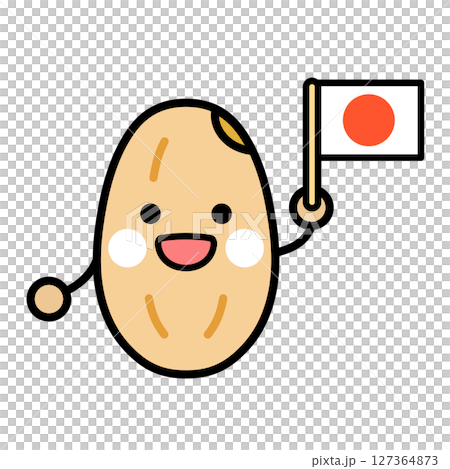 日本国旗を持った玄米のキャラクターのイラスト 127364873