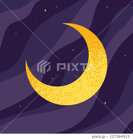 Crescent moon on night sky cloud background. Vector illustration 127364915