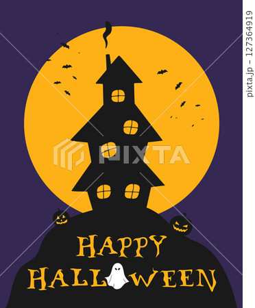 Minimalist Halloween card with a witch silhouette on full moon background. Vector illustration Minimalist Halloween card with a witch silhouette on full moon background. Vector illustration 127364919
