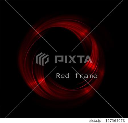 Isolated red round frame with bright glitter, abstract figure on black background 127365078