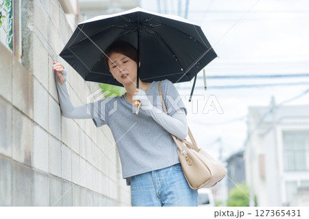 熱中症でふらつく女性 熱中症でふらつく女性 127365431