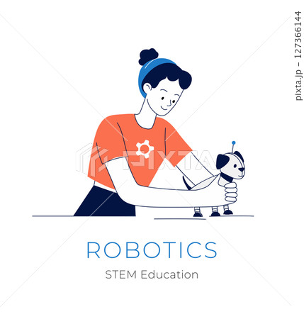 Teen Girl with Robotic Pet Engineering and Coding for Kids 127366144