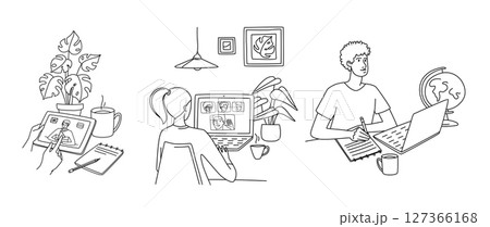 Digital Learning Scenes Home Study , Virtual Class Call, Mobile Language Teaching 127366168