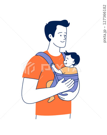 Father Holding Baby in Sling Babywearing Illustration in Flat Style 127366182