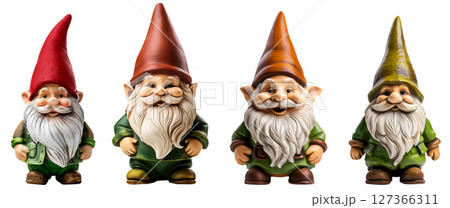 Cute Smiling Garden Gnome Isolated on White Background - Generative Ai 127366311