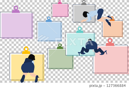 Illustration of a businesswoman implementing a framework Illustration of a businesswoman implementing a framework 127366884