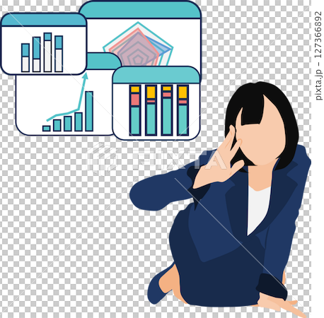 Illustration of a businesswoman thinking about business strategies Illustration of a businesswoman thinking about business strategies 127366892