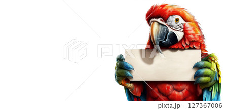 Multi-Colored Cute Parrot Holding a Blank Sign With Copy Space - Generative Ai Multi-Colored Cute Parrot Holding a Blank Sign With Copy Space - Generative Ai 127367006