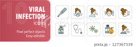 Viral infection symptoms and prevention editable stroke icon set Viral infection symptoms and prevention editable stroke icon set 127367339