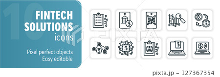 Fintech solutions set of modern bold line icons including online banking, cryptocurrency, financial technology Fintech solutions set of modern bold line icons including online banking, cryptocurrency, financial technology 127367354