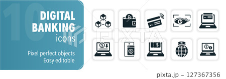 Digital banking icon set representing online finance and mobile payment solutions Digital banking icon set representing online finance and mobile payment solutions 127367356