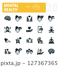 Mental health silhouette icon set featuring people experiencing mental health challenges and seeking help 127367365