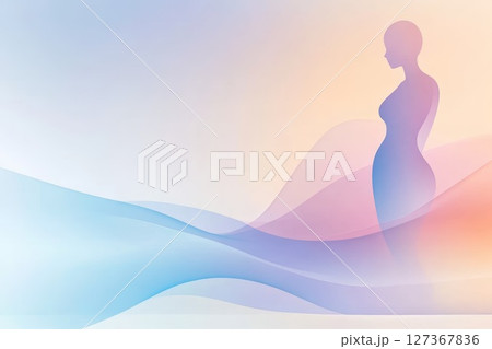 Abstract illustration of a pregnant woman silhouette surrounded by flowing colorful waves 127367836