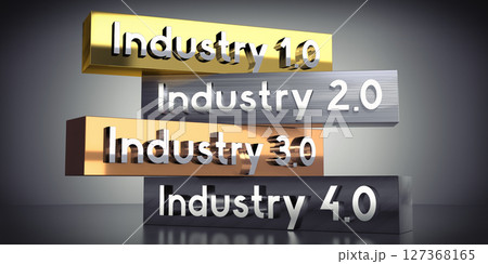 Industry 1.0, 2.0, 3.0, 4.0 - words on metal blocks - 3D illustration 127368165