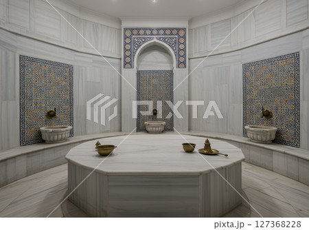 Gobek tai heating marble in traditional turkish bath hammam 127368228