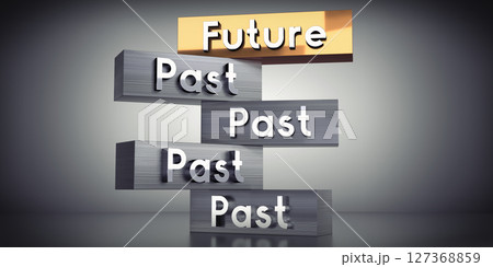 Future and past - words on metal blocks - 3D illustration 127368859