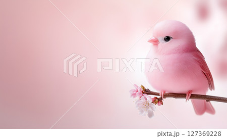 Pink Bird with Branch against a simple background 127369228