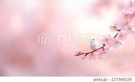 Pink Bird with Branch against a simple background 127369229