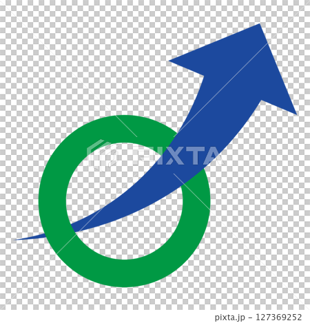 Right-sloping arrow passing through a round frame Growth White background 127369252