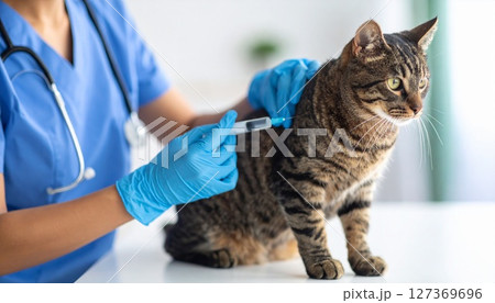 動物病院で予防接種を受ける猫5 127369696