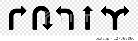 Directional Arrows: Indicating Turn, Straight, and Split Paths Ahead Options 127369860