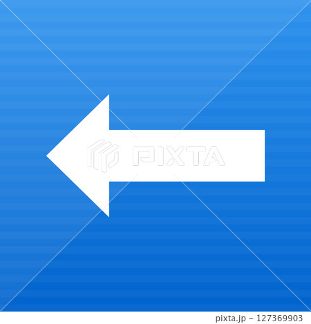 Directional arrow pointing left on bright blue background with gloss overlay 127369903