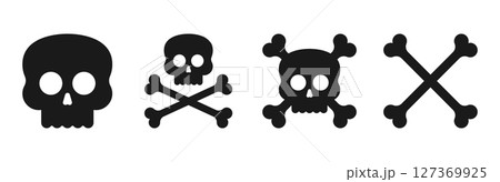 Skull and crossbones icons representing danger or warning with bone elements 127369925