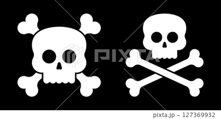 White skull and crossbones symbols on a black background for danger icon. 127369932