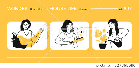 Everyday house life - line design style illustration Everyday house life - line design style illustration 127369990