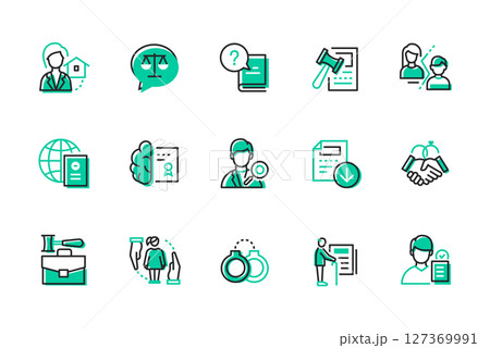 Litigation and justice - set of line design style icons 127369991