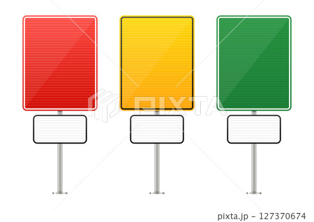 Traffic light signs showing red, yellow, and green color scheme signs. 127370674