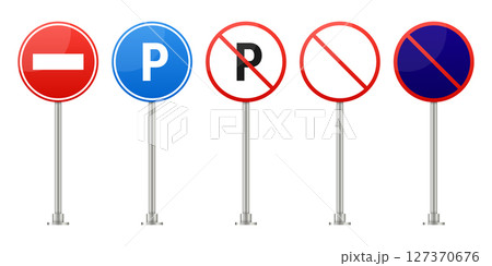 Various traffic restriction road signs for traffic laws and regulations. Various traffic restriction road signs for traffic laws and regulations. 127370676