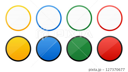 Collection of colorful circles with borders and striped and glossy interiors. Collection of colorful circles with borders and striped and glossy interiors. 127370677