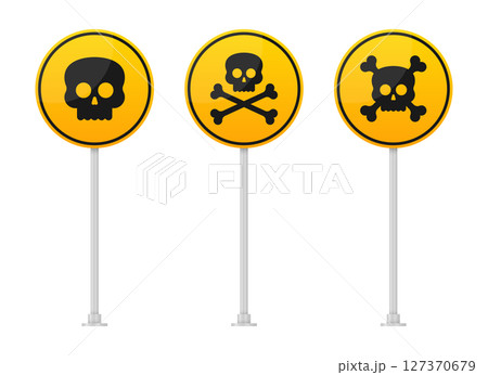 Set of three warning signs on metal posts...のイラスト素材 [127370679] - PIXTA