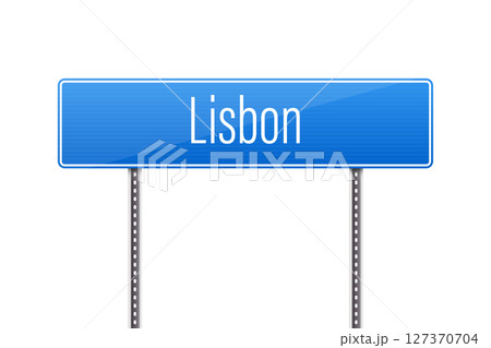 A blue sign indicates directions towards Lisbon, a European destination. A blue sign indicates directions towards Lisbon, a European destination. 127370704