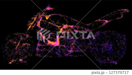 Mosaic image of a sports motorcycle made of hexagons. Honeycomb structure. Vector illustration. 127370717