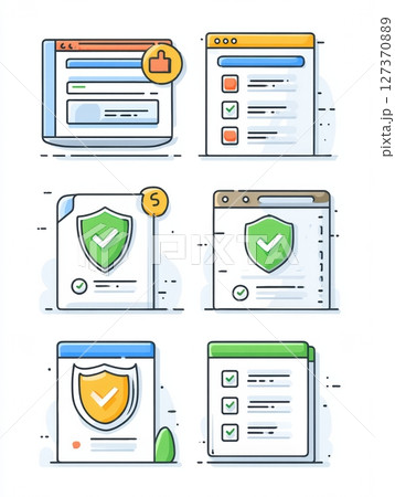 Digital Privacy Best Practices Checklist Featuring Icons and Graphics for Secure Browsing and Protection Measures 127370889