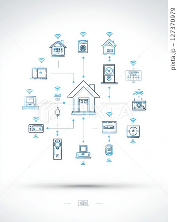 Network Map of Internet of Things Devices in a Smart Home Environment With Minimalistic Tech Design and Connectivity Lines 127370979