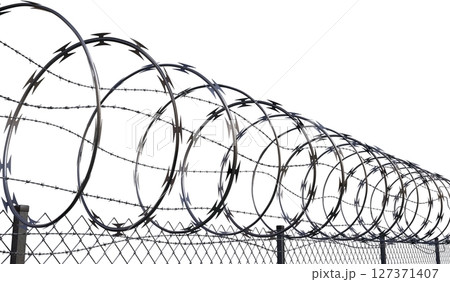 Spiral concertina barbed wire fence - 3d illustration Spiral concertina barbed wire fence - 3d illustration 127371407